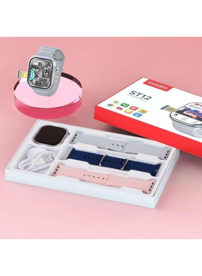 موديو ساعة موديو اس تى 12 الذكية بشاشة عرض كاملة الوضوح مقاس 2.2 بوصة و3 أحزمة قابلة للتبديل - Image 2